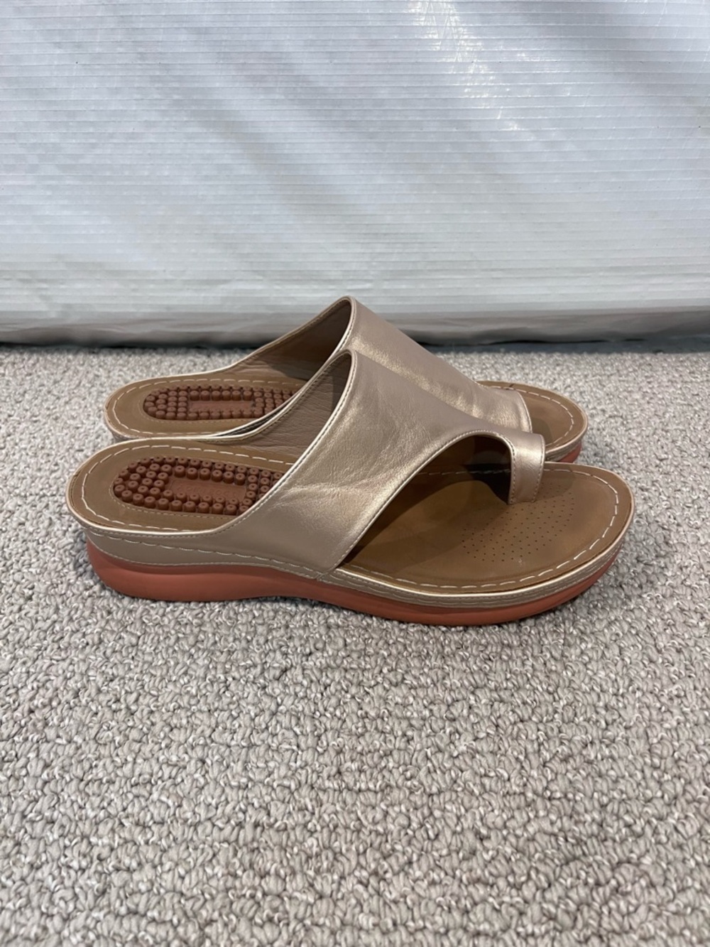 Aomigoct Women’s Comfort Wedge Sandals Orthopedic Size 43 US 10 Gold Slip On,